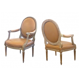 PAIR OF LOUIS XVI GILT FAUTEUILS (OPEN ARM CHAIR)