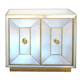 a glamorous american hollywood regency 1940's mirrored 2-door cabinet with gilt highlights