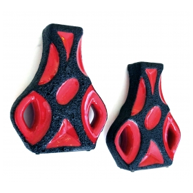 a shapely pair of west german roth keramik art pottery 'fat lava' guitar vases with red glaze