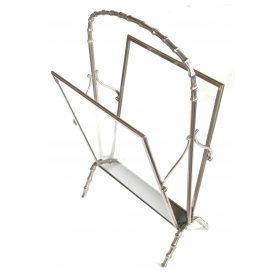 a chic and stylish french maison bagues 1940's chrome and glass faux bamboo magazine rack