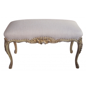 an elegant and well-carved french louis xv style ivory painted and silver-gilt bench