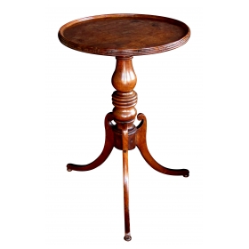 a handsome and well-patinated english victorian beechwood circular tripod side table with baluster support and splayed legs