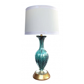 a luminous murano mid-century teal art glass silver aventurine lamp by barovier & toso