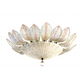 glamorous and large murano mid-century clear and blush bullicante art glass pendant light 