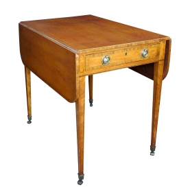 a fine english george iii satinwood single-drawer d-end pembroke table with kingwood inlay and ebony stringing; in the manner of thomas sheraton