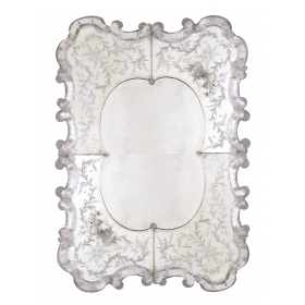 stunning and shapely venetian rectangular-form etched mirror 