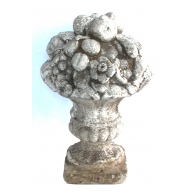 charming english neoclassical style cast stone urn with floral and fruit bouquet 