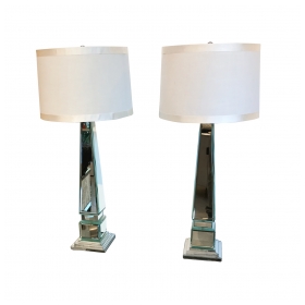 epoca san francisco: A Tall and Shimmering Pair of Beveled Mirror Obelisk-Form Lamps