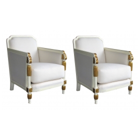  stylish pair of french art deco ivory painted and parcel-gilt club chairs