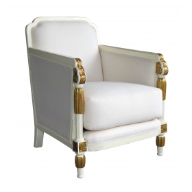a stylish french art deco ivory painted and parcel-gilt club chair (