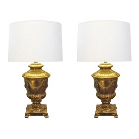 good quality pair of american 1960's frederick cooper campagna-form solid brass lamps 