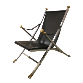 good quality and chic 1960's brushed steel, bronze and leather campaign chair designed by Otto Parzinger for Maison Jansen