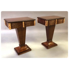  chic pair of Grosfeld House 1940's mahogany and parcel-gilt single-drawer pedestal tables