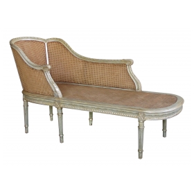 a shapely and elegant french louis xvi pale-green painted and silver-gilt recamier with caned back and seat