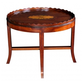 a handsome english george III style oval inlaid tray on stand