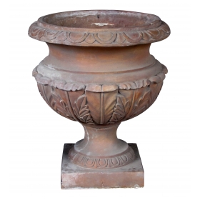  massive neoclassical style terra cotta campagna-form garden urn with bold acanthus leaf decoration