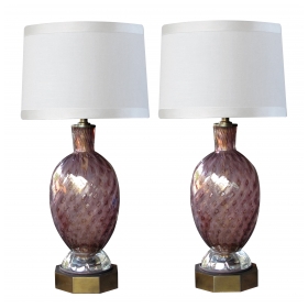 a good quality pair of murano seguso mid-century aubergine glass lamps