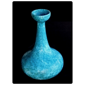 an impressive american 1960's Jaru pottery bottle-form teal-glazed vase/vesssel with original label