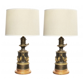 rare and good quality pair of Lampe à Modérateur, Paris louis philippe  bronze oil lamps now electrified