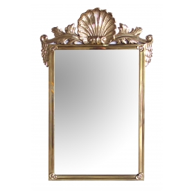 good quality italian hollywood regency solid brass mirror with over-scaled shell crest by Decorative Crafts, Inc est. 1928 
