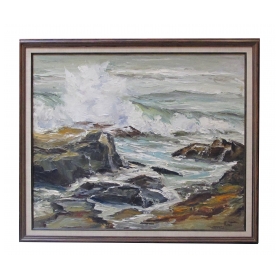 "Seascape" oil on canvas 1950's by California artist Lucille Kent