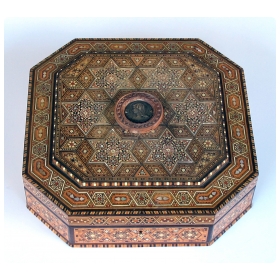 finely crafted and large middle eastern micro-mosaic marquetry inlaid octagonal lidded box 