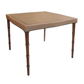 Stylish Mid-century Game Table Upholstered in Taupe Leather, by Barnard & Simonds Furniture Co., Rochester, NY