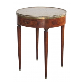  elegant french directoire circular bouillotte table with fossilized marble top