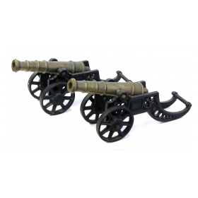 a finely rendered pair of english victorian brass ornamental signal cannons on cast iron carriages