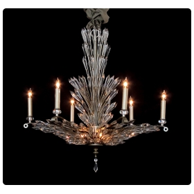 a chic 6-light chandelier with radiating crystal fronds 