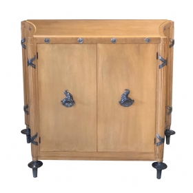 Stylish French 1940's Sycamore 2-Door Cabinet with Pewter Mounts