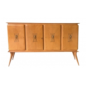 Stylish Italian Mid-Century 4-Door Sycamore Credenza in the Style of Ico Parisi