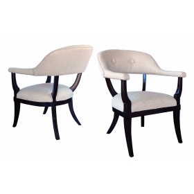 Stylish Pair of American 1960's Edward Wormley Style Barrel-back Chairs with Deep Brown Lacquered Finish