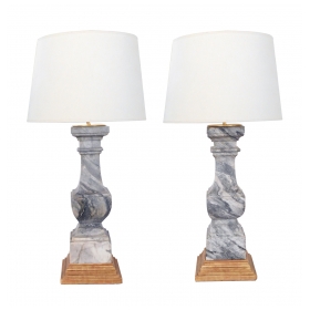 Striking Pair of French Louis Philippe Gray Marble Balustrades now Mounted as Lamps