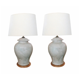 A Stunningly Large Pair of 1960's Celadon Crackle-Glaze GingerJar Lamps