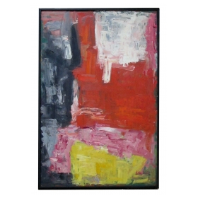 oil on board; A Colorful American Mid-century Abstract Expressionist Painting