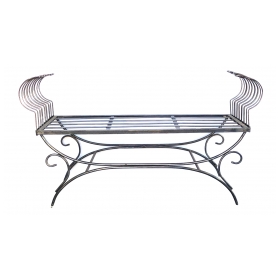 Curvaceous French 1950's Raw Iron Curule-form Bench with Incurved Arms