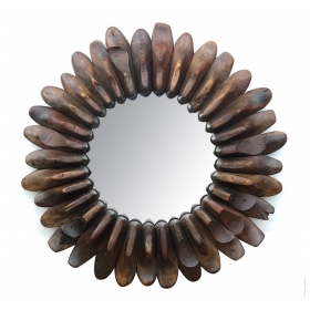 A Whimsically Assembled Circular Mirror of Antique Wooden Shoe Molds