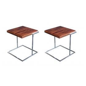 Chic Pair of French 1970's Square Macassar and Chrome Side Tables