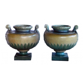 Pair of French Glazed Earthenware Urns;  signed 'Emile Muller, Paris' 