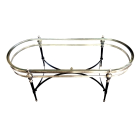 French 1960's Two-tone Brass and Ebonized Metal Oval Coffee Table in the Manner of Jansen