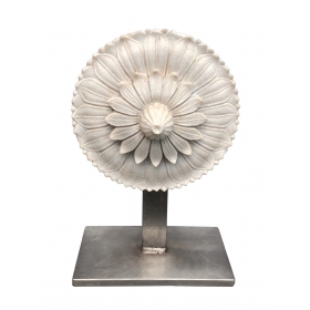 A Well-carved Italian Marble Architectural Element of a Flower on a Steel Stand