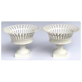 A Good Pair of German KPM White-glazed Pierced Lattice Compotes