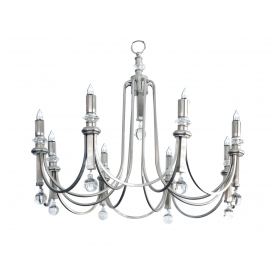 Stylish Italian Art Deco Style Brushed Steel and Crystal 8-light Chandelier