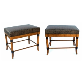 Handsome Pair of American 1960's Ash Faux Bamboo Rectangular Stools