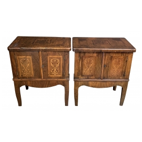 Rustic Pair of Italian Neoclassical Style Marquetry 2-Door Bedside Cabinets