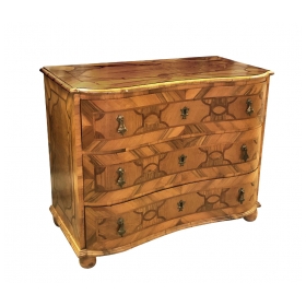  Handsome German Baroque Style Reverse-serpentine Marquetry 3-Drawer Chest