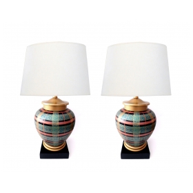 Pair of Frederick Cooper Ovoid-form Lamps with Plaid Decoration