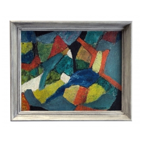 Oil on Artist Board: A Colorful American Mid-century Abstract Expressionist Painting