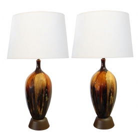 A Tall and Richly-colored American 1960's Ovoid-form Drip-glaze Lamps